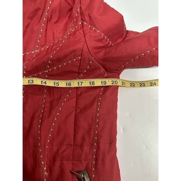 Leega Jacket Coat Red Embroiders Mink And Rabbit Fur Linen Medium Hooded - Picture 10 of 16